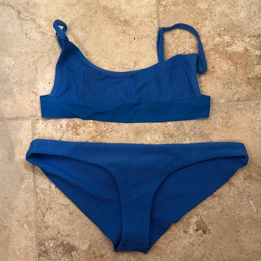 Frankie's bikinis, blue ribbed swimsuit